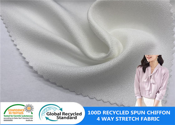 100D Bükülmüş Şifon Geri Dönüşümlü Polyester Kumaş 4 Yönlü Streç GRS Kadın Gömlek Kumaş